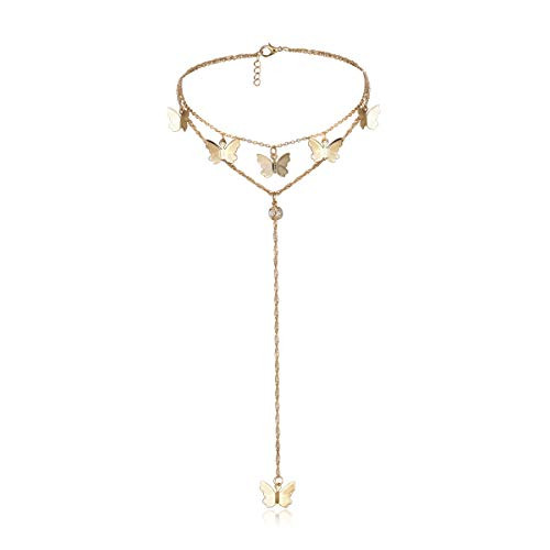 LittleB Lariat Butterfly Necklaces Layered Long Choker Necklace Y Crystal Necklaces Vintage Necklace for Women and Girls gold