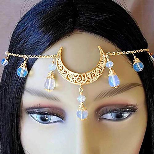 Bomine Boho Tassel Head Chain Crystal Hair Chain Crescent Moon Festival Wedding Headpieces Hair Acessories for Women and Girls Gold Bomine Boho Tassel Head Chain Crystal Hair Chain Crescent Moon Festival Wedding Headpieces Hair Acessories for Women and Girls Gold