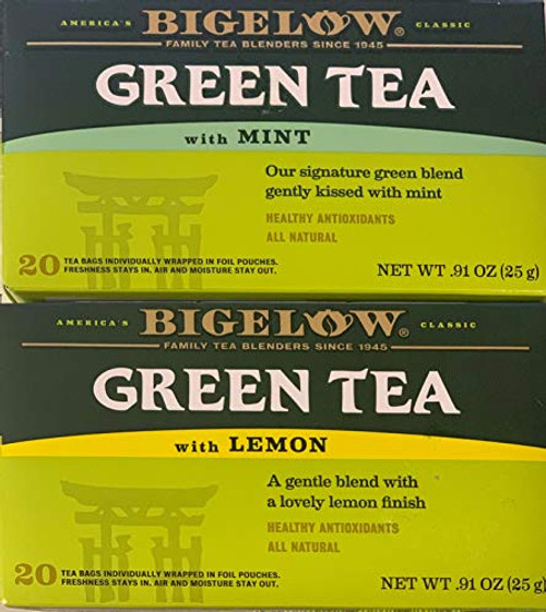 Bigelow Green Tea with Lemon Tea and Mint Pack Of 2 Each 20 Count Boxes Bigelow Green Tea with Lemon Tea and Mint Pack Of 2 Each 20 Count Boxes