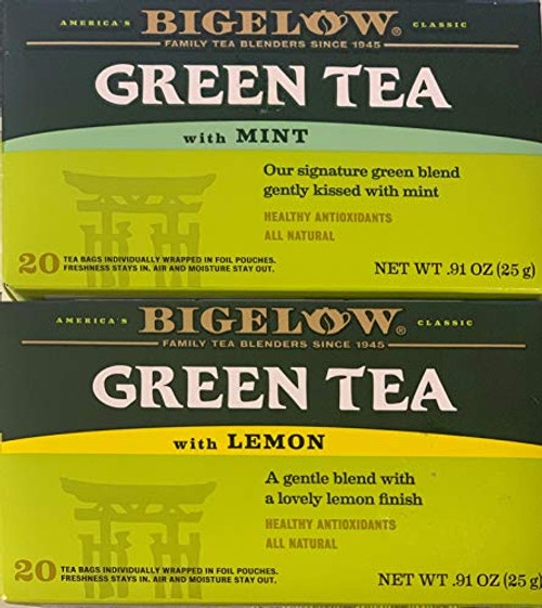 Bigelow Green Tea with Lemon Tea and Mint Pack Of 2  Each 20 Count Boxes