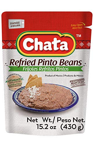 Chata Refried Pinto Beans Pouch   Practical  Delicious   Ready-to-Eat   No Gluten  Preservatives   15-2 Ounce Pack of 1