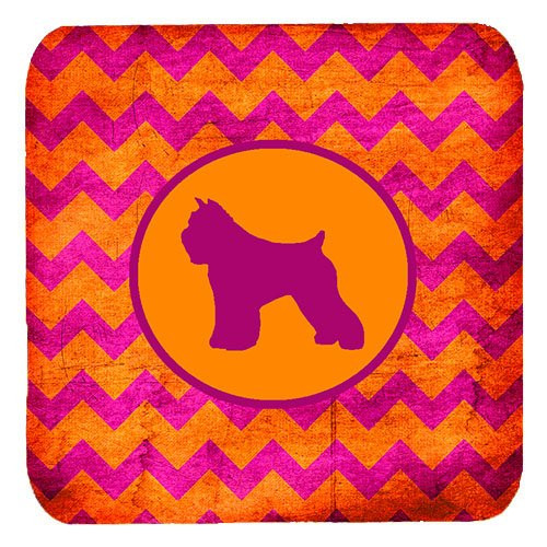 Caroline's Treasures SDK1120-B-FC Bouvier des Flandres Chevron Pink and Orange Foam Coasters (Set of 4), 3.5" H x 3.5" W, Multicolor