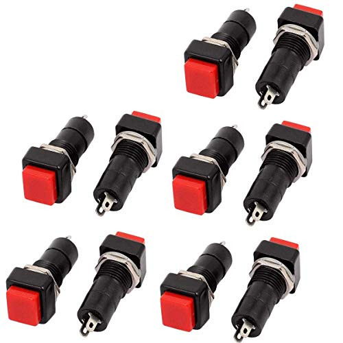 COMOK 10 Pcs Red Momentary Square Push Button Switch NO SPST AC 250V 3A