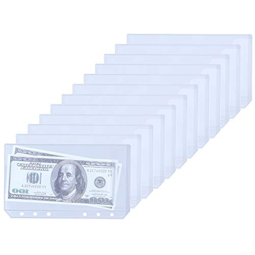 Antner 12pcs Binder Pockets A6 Size 6-Holes Cash Budget Envelopes PVC Loose Leaf Bags Insert Pages for 6-Ring Notebook Binder