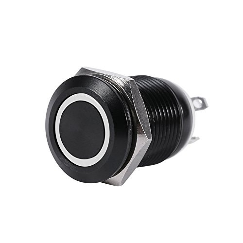 Qiilu12mm Push Button Switch Momentary Push Button Switch Toggle Black Shell Waterproof White LED Ring Lightv
