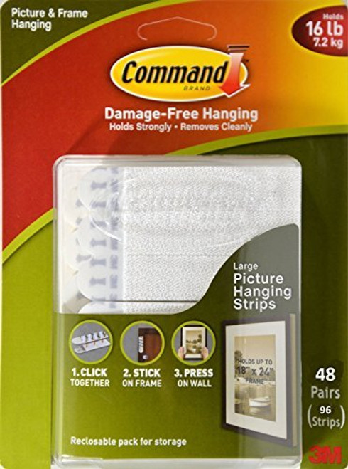 Command Picture & Frame Hanging Strips, 96 Large Strips - 48 Pair Command Picture & Frame Hanging Strips, 96 Large Strips - 48 Pair