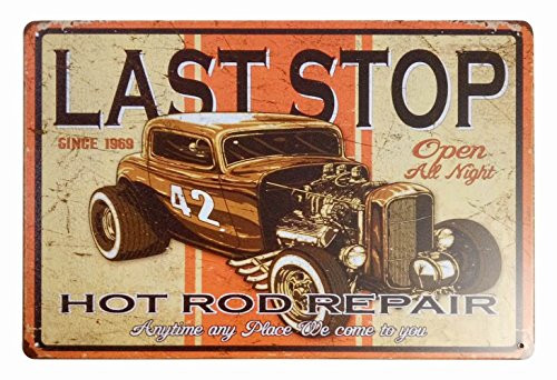 Last Stop Hot Rod Repair Retro Vintage Decor Metal Tin Sign 12 X 8 Inches