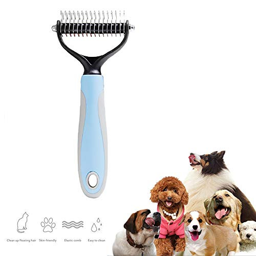 Hongru Pet Grooming Tool 2 Sided Undercoat Rake for Cats   Dogs - Safe Dematting Comb for Easy Mats   Tangles Removing Dog Brushes for Grooming  Cat Brush for Shedding and Grooming Blue