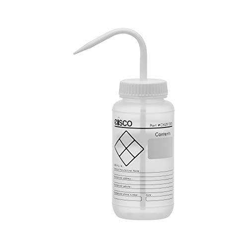 Chemical Wash Bottle  Blank Labels  500ml - Wide Mouth  Self Venting  Low Density Polyethylene - Performance Plastics by Eisco Labs