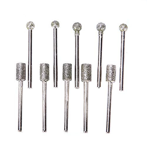 Diamond Coated 6mm Cylinder Ball Head Mounted Points Grinding Bit Rotary Grinding Burrs Drill Bits Set with 1-8-inch Shank 60 grit Fitment for Rotary Tools