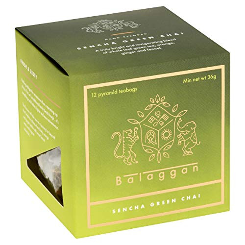 Chai Tea - Sencha Green Chai   Premium   12 Biodegradable Pyramid Tea Bags   By Balaggan-