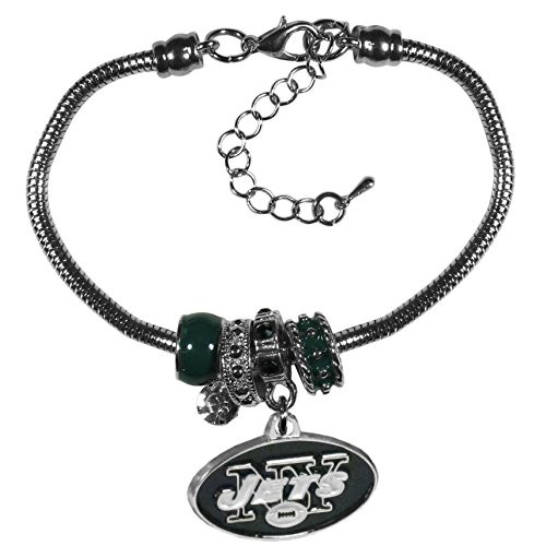 NFL Siskiyou Sports Womens New York Jets Euro Bead Bracelet One Size Team Color NFL Siskiyou Sports Womens New York Jets Euro Bead Bracelet One Size Team Color