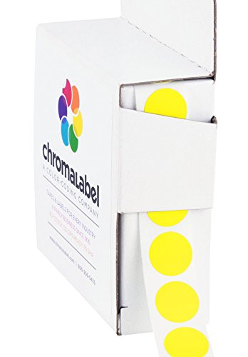 ChromaLabel 1-2 Inch Round Permanent Color-Code Dot Stickers  1000 per Dispenser Box  Yellow