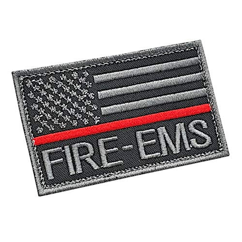 LEGEEON Subdued American EMS Fire Rescue Thin Red Line 2x3-25 Firefighter US Flag Medic Morale Touch Fastener Cap Patch