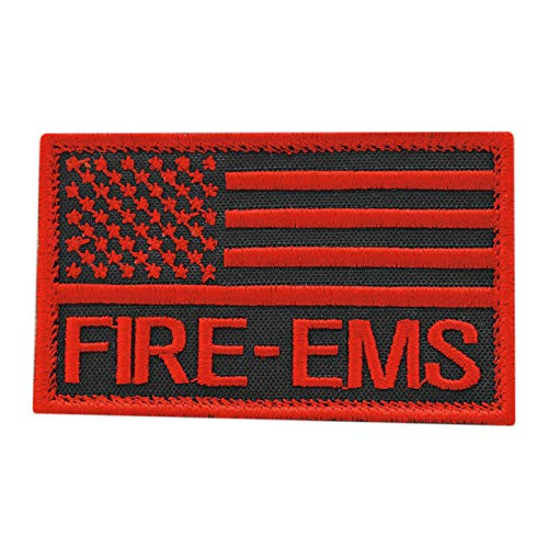 LEGEEON All Red American EMS Fire Rescue Thin Red Line 2x3-25 US Flag Medic Firefighter Morale Touch Fastener Cap Patch
