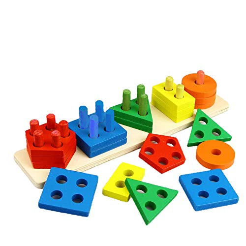 Wooden educational sorting and stacking toy - Learn color and shape recognition  puzzle blocks toy for toddlers  preschool Children game  Kids Montessori education