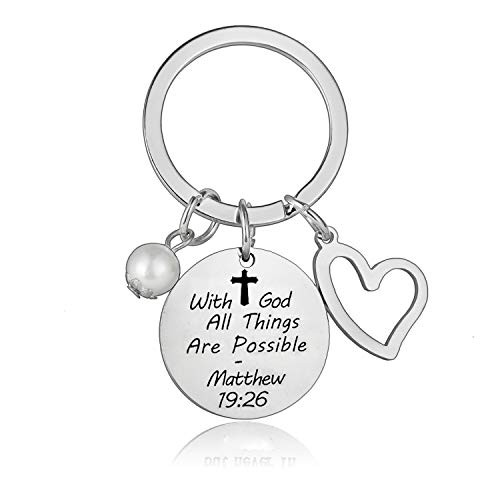 Inspiration Keychain Christian Faith Gift Keychain for Friends with God All Things are Possible kerying Gifts for Women Men with God