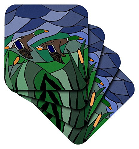 3dRose Fun Mallard Ducks in Flight Abstract Art - Ceramic Tile Coasters, Set of 4 (cst_200508_3)