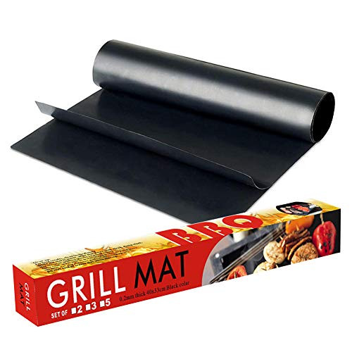 VOVCIG Grill Mat Set of 2 Heavy Duty BBQ Grill Mats Non Stick  BBQ Grill   Baking Mats Reusable Grill Mat  Easy to Clean Barbecue Grilling Accessories  Grill Mat for Work on Gas Charcoal Electric