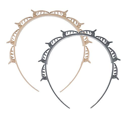 2PCS Double Layer Twist Plait Headband Hair Tools  Hollow Woven Headband with Clips  Korean Braided Headband  Fashion Braided Headbands Double Bangs Hairstyle Hairpin  Women Girls Multi-Layer Headband