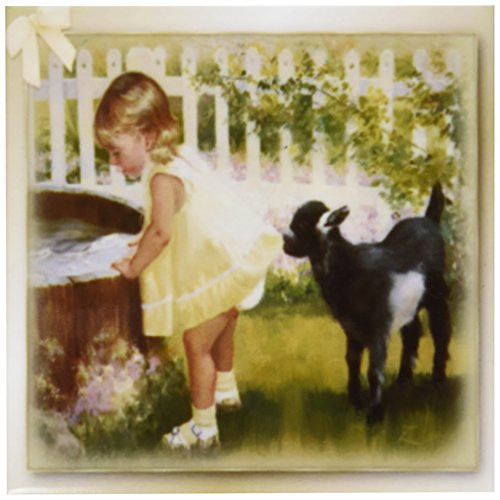 3dRose cst_167219_3 Billy Goat and Little Girl Art Ceramic Tile Coasters, Set of 4