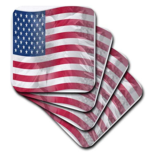 3dRose cst_41185_3 Sunflower USA Flag-America-Patriotic-Ceramic Tile Coasters, Set of 4