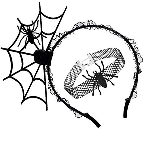 Halloween Spider Hair Hoop Headband Choker Necklace Set Cosplay Devil Headband Halloween Party Hair Accessories