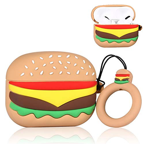 Coralogo Case for Airpods Pro-for Airpods 3 Cute  3D Unique Fashion Character Soft Silicone Cartoon Airpod Skin Funny Fun Cool Keychain Design Kids Teens Girls Boys Cover Cases Air pods 3 Hamburger
