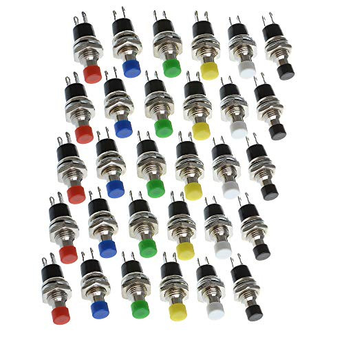 Yowming 30Pcs 6 colors PBS-110 1A 250V AC 2 Pins 7mm Thread Multicolor SPST Momentary Push Button Switch Reset Switch