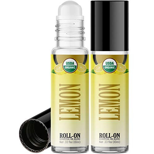 Organic Lemon Roll On Essential Oil Rollerball 2 Pack - USDA Certified Organic Pre-diluted with Glass Roller Ball for Aromatherapy  Kids  Children  Adults Topical Skin Application - 10ml Bottle