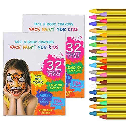 64PCS Face Paint Crayons for Kids  Face Paint Safe   Non-Toxic Face and Body Crayons  Professtional Face Painting kit for Halloween or Birthday Makeup Party Suppiles