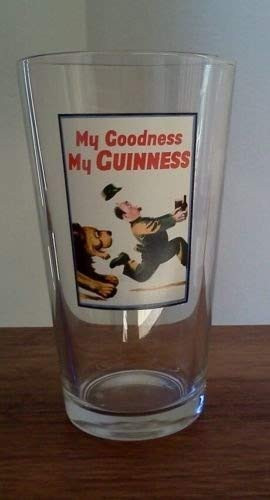 My Goodness My Guinness Draught Beer Glass Printed with Lion Chasing Zoo Keeper