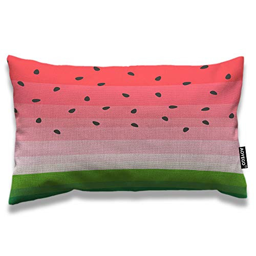 AOYEGO Watermelons Throw Pillow Cover 12x20 Inch Summer Fruit Watermelon Slice with Black Seeds Red Green Stripes Rectangle Pillow Cases Home Decorative Cotton Linen Cushion Cover for Bed Sofa