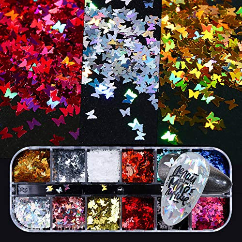 Falliny 12 Color 3D Butterfly Nail Glitter Sequins  Laser Nail Art Flake Acrylic Paillettes  Holographic Nail Sparkle Glitter for Nail Art Decoration Falliny 12 Color 3D Butterfly Nail Glitter Sequins  Laser Nail Art Flake Acrylic Paillettes  Holographic Nail Sparkle Glitter for Nail Art Decoration