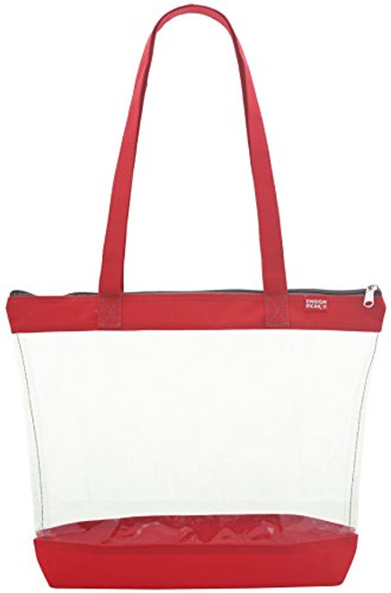 Clear Shoulder Tote with ZIPPER Closure  Red