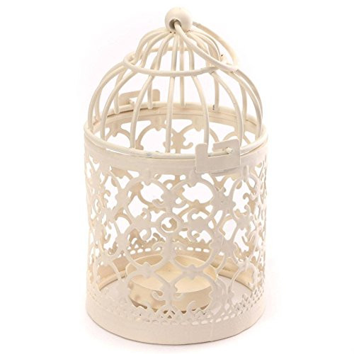 Bird Cage Metal Hollow Out Decorative Birdcage Iron Candle Holder Candlestick Hanging Lantern White A