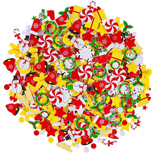 Aneco 500 Pieces Foam Christmas Stickers Self-Adhesive Christmas Style Stickers DIY Craft Stickers for Christmas Party Decoration