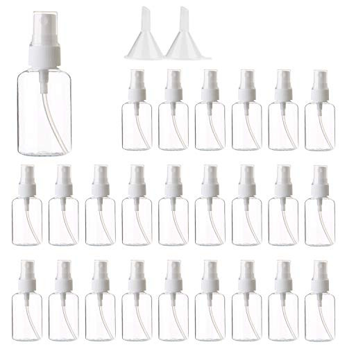 Spray Bottle Fine Mist Mini Clear50ml-2oz Spray Bottles Small Reusable Empty Plastic Bottles with Atomizer Pumps 25 pack 2 Funnels included