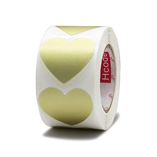 Hcode 1-5   Color Coding Dot Labels Metalic Gold Love Heart Shape Natural Paper Adhesive Label 500 Stickers per Roll Heart  Metallic Gold
