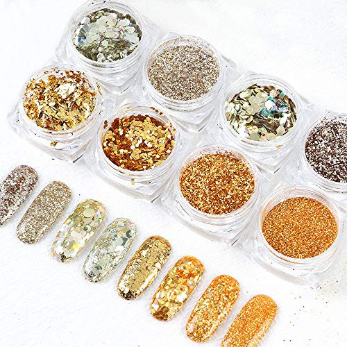 Holographic Nail Art Sequins Glitter Kits 8 Boxes Nails Powder Nail Art Sequins Metallic Shining Flakes Retro Copper Sequins Acrylic Gold Nail Glitter Set for Nails Art Decoration Manicure Holographic Nail Art Sequins Glitter Kits 8 Boxes Nails Powder Nail Art Sequins Metallic Shining Flakes Retro Copper Sequins Acrylic Gold Nail Glitter Set for Nails Art Decoration Manicure