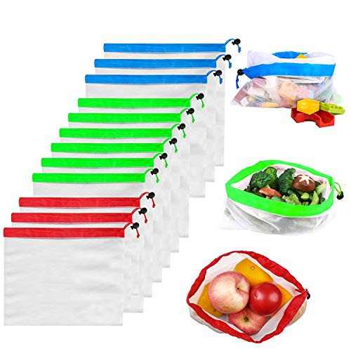 Reusable Produce Bags  Kmeivol 12 Pack Produce Bags  Eco-Friendly Produce Bags Grocery Reusable  Washable and See Through Mesh Produce Bags  Mesh Bags for Vegetables3 Small  6 Medium  3 Large