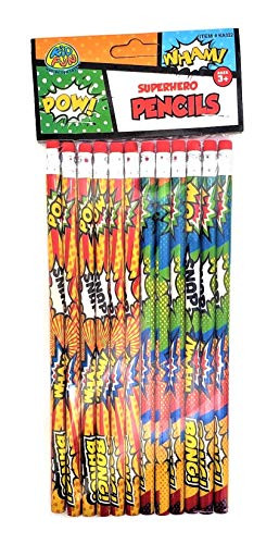 Assorted Superhero  2 Pencils 24 Pencils Super Hero 7-5 inches- Pow! Snap! Wham! Bang!