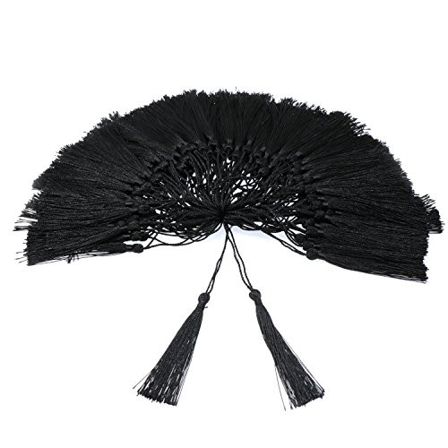 VAPKER 100 Pieces Black Tassels 13cm-5-Inch Silky Handmade Soft Tassels Floss Bookmark Tassels with 2-Inch Cord Loop for Jewelry Making  DIY Projects  Bookmarks