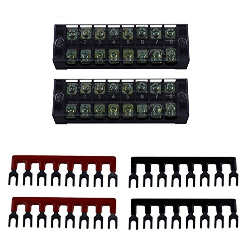 Eowpower 2Pcs 600V 25A Dual Row 8 Position Screw Terminal Strip and 4Pcs 400V 25A 8 Position Black-Red Pre Insulated Terminal Barrier Strip
