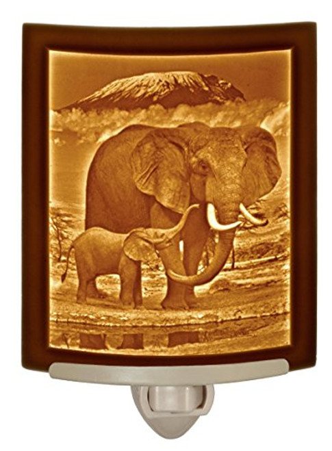 Elephant and Calf- fine Porcelain Curved Lithophane Night Light.