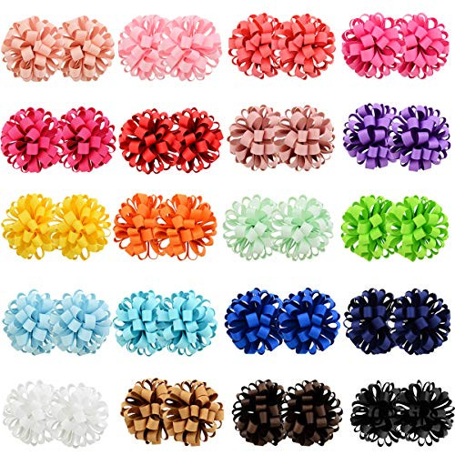 40Pieces Baby Girls 3Inch Grosgrain Ribbon Hair Bow Hair Ties Elastic Hair Bands Ponytail Holders Hair Accessories for Girls Toddlers Kids Children in Pairs