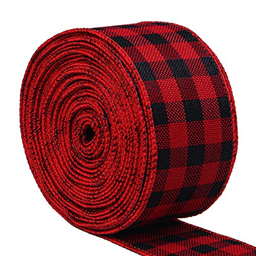URATOT Red and Black Plaid Burlap Ribbon Christmas Wired Ribbon Wrapping Ribbon for Christmas Crafts Decoration  Floral Bows Craft 5cm x 10m URATOT Red and Black Plaid Burlap Ribbon Christmas Wired Ribbon Wrapping Ribbon for Christmas Crafts Decoration  Floral Bows Craft 5cm x 10m