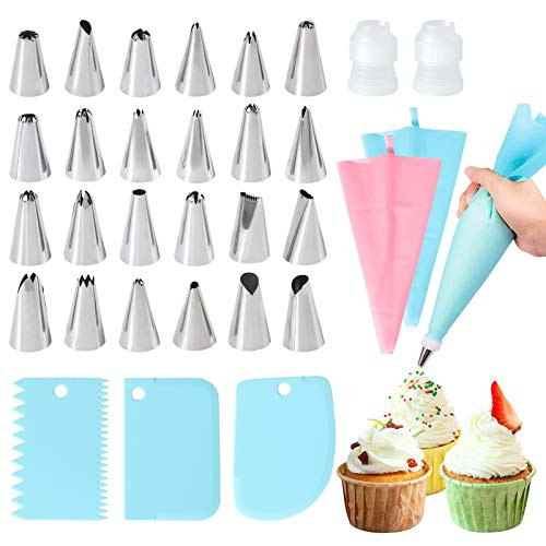 Piping Bags and Tips Frosting Bags Cake Decorating Tips Icing Piping Nozzles Pastry Bags Coupler 31pcs Cake Decorating Tools Reusable Piping Bag Pastry Bag Icing Bag Tips