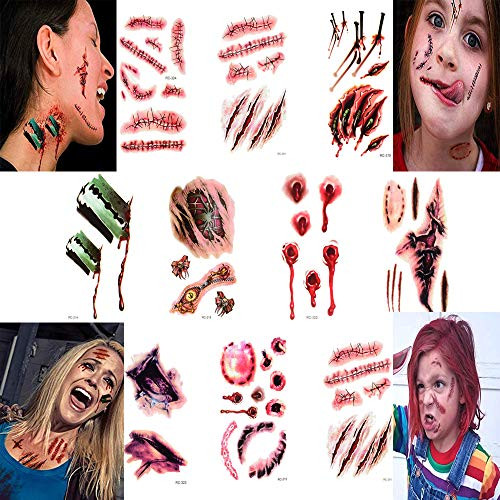 smile angel Halloween Simulation Scar Stickers Cosplay Wound Zombie Scars Waterproof Tattoo Stickers 10pcs