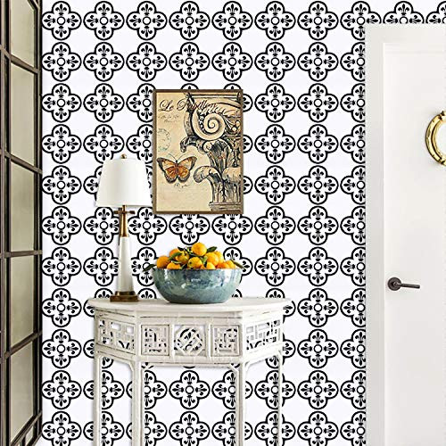 17-7×118Black and White Wallpaper White Trellis Wallpaper Peel and Stick Wallpaper Black Pattern Contact Paper Waterproof Self-Adhesive for Wall Covering Decorative Cabinet Furniture Vinyl Film